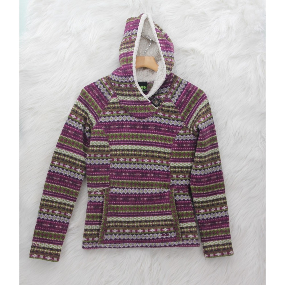 Koppen Sweater Womens S Fair Isle Nordic Pattern Sherpa Hoodie Granola Cabin